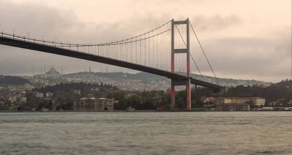 Coucher Soleil Sur Pont Bosphore Quartier Ortakoy Istanbul Turquie — Photo