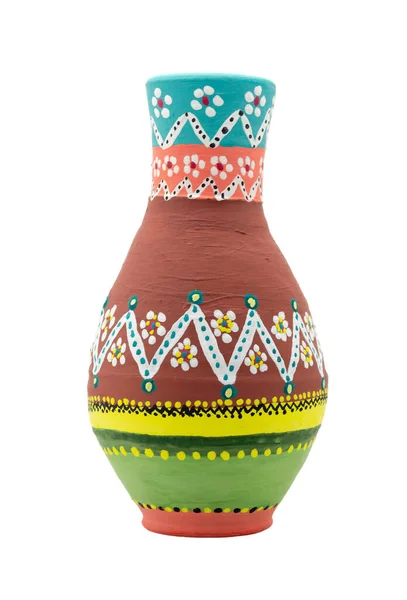 Vase de poterie coloré fait à la main artistique douloureux isolé sur blanc, y compris le chemin de coupe — Photo