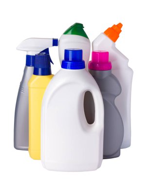 plastik şişeler temizlik ürünleri, beyaz izole