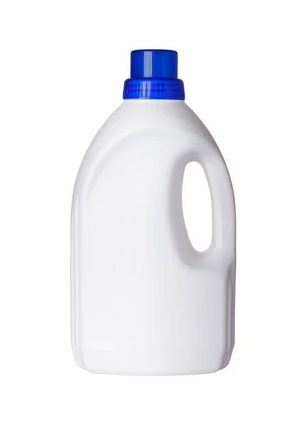 Recipiente Detergente Plástico Isolado Sobre Fundo Branco Com Caminho — Fotografia de Stock