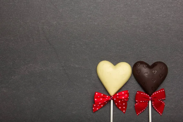 Chocolate Candy Form Hearts Dark Background Background Valentine Day — Stock Photo, Image
