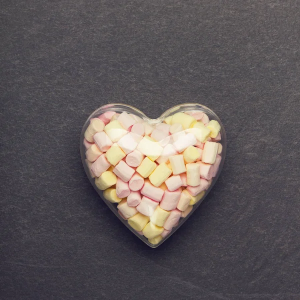 Marshmallow Container Form Heart Stone Background Sweets Valentine Day — Stock Photo, Image