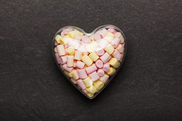 Marshmallow Container Form Heart Stone Background Sweets Valentine Day — Stock Photo, Image