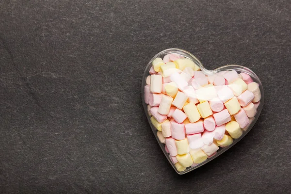 Marshmallow Container Form Heart Stone Background Sweets Valentine Day — Stock Photo, Image