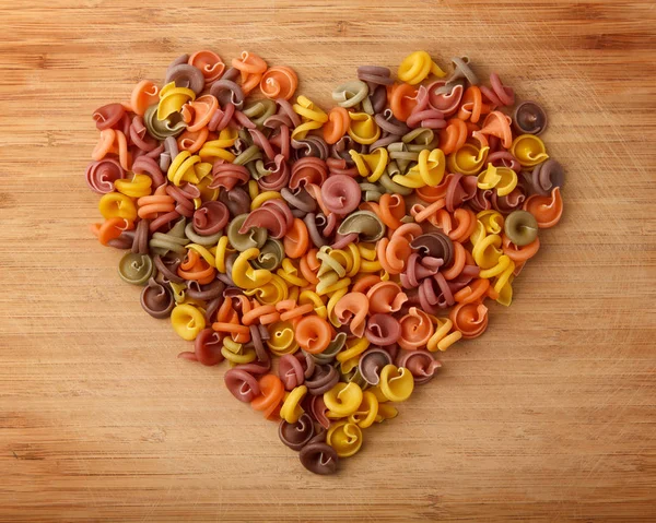 Heart Colored Pasta Wooden Background Homemade Food — Stock Photo, Image