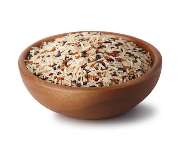 Smíšené Rýže Dřevěné Misce Izolované Bílém Pozadí Přírodní Produkty Zdravé — Stock fotografie