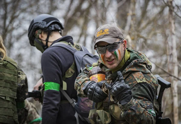 Poltava Ukrayna Mart 2019 Oyun Rlanda Ulusal Ordu Protestanlar Airsoft — Stok fotoğraf