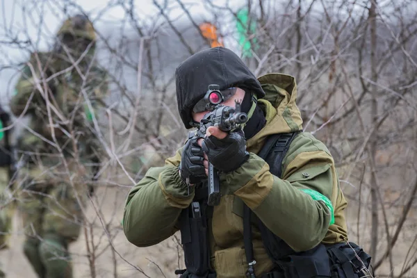 Poltava Ukraine March 2019 Game Imitation Hostilities Irish National Army — Stock Photo, Image