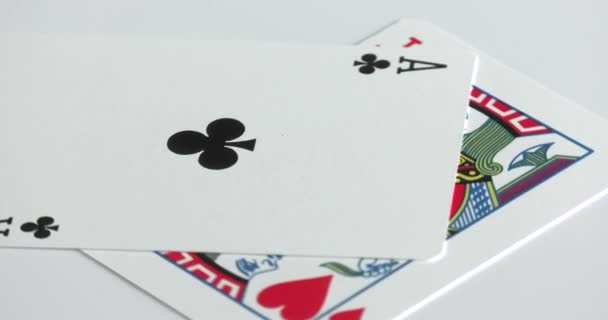 Двадцать Одна Комбинация Карт Блэкджек Покер Игральными Картами — стоковое видео