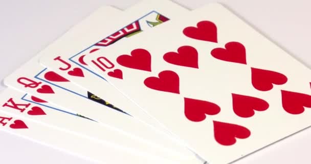 Combinazione Giocare Carte Poker Gioco Flash Royal Primo Piano — Video Stock