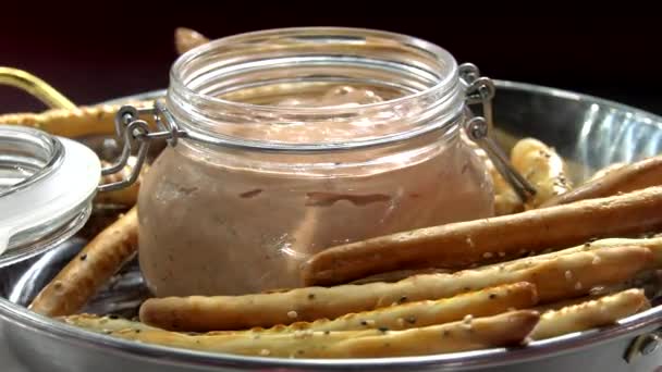 Peynir Sosu Breadsticks Closeup Meksika Gıda — Stok video