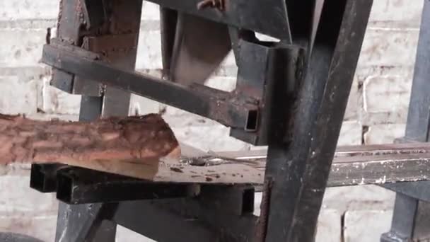 Çalışma Sürecinde Odun Kesmek Için Makine Yakın Çekim — Stok video