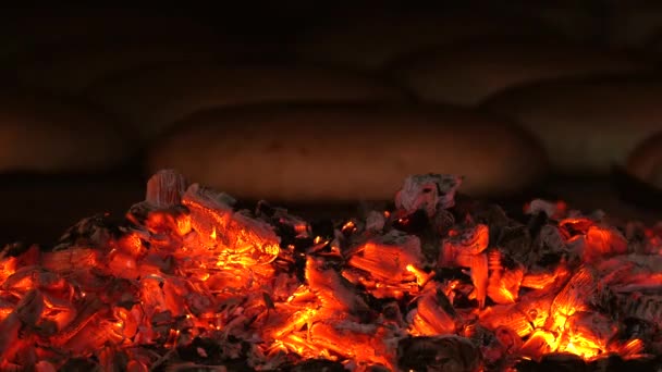 Pieczenie Chleba Tradycyjnym Piecu Opalanym Drewnem — Wideo stockowe