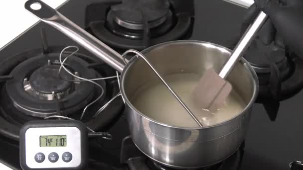 Confectioner Voert Het Proces Van Het Maken Van Apple Marshmallow — Stockvideo