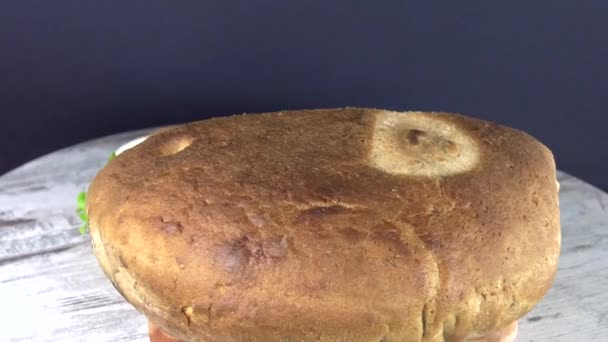 Sandwich Del Tradicional Pan Ecológico Ucraniano Perdido Gusto Sin Sabores — Vídeos de Stock