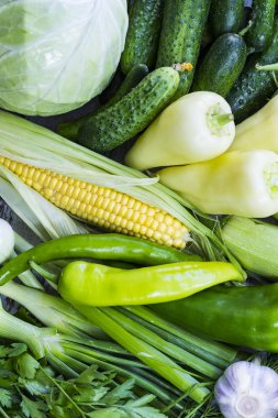 Avrupa 'nın ekolojik olarak temiz bölgelerinde pestisitler olmadan yetiştirilen GMOS olmadan organik sebzelerden arka plan.