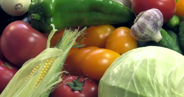 Pozadí Organické Zeleniny Bez Gmo Pěstovaných Bez Pesticidů Ekologicky Čistých — Stock video