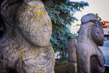 Antik Iskit Slavları Ix-Xiii yüzyılların Kharkov taş putlarının şehir merkezinde arkeolojik alanlar. Ukrayna'nın Karadeniz bozkırlarında bulundu.