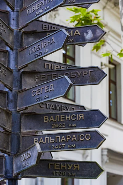 Plakalar ülkelerin ve şehirlerin yönlerini ve uzaklıklarını gösterir.