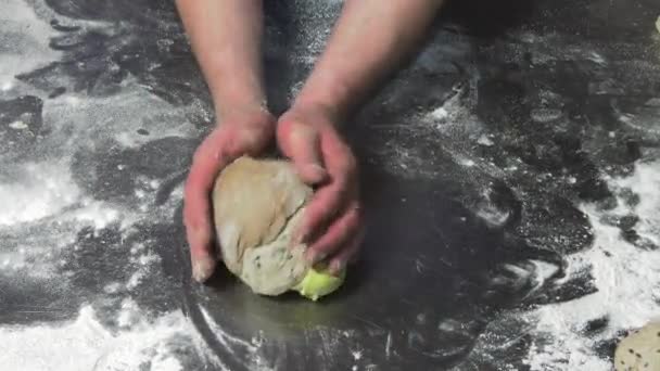 Man Kneads Handmade Bread His Hands Bakery — Stock Video