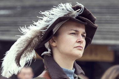 Kamyanets-Podilsky, Ukrayna - 21 Eylül , 2019: Kamyanets-Podilsky şatosunda on yedinci yüzyılın Ukrayna ve Polonya lı birliklerintarihsel askeri yeniden inşası.