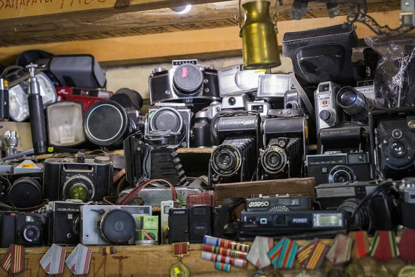 Киев Украина Октября 2019 Года Старые Советские Камеры Блошином Рынке — стоковое фото