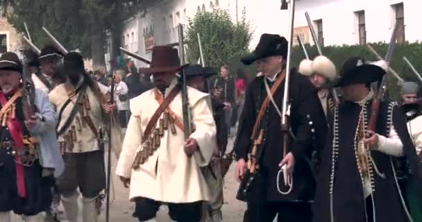 Kamyanets Podilsky Oekraïne September 2019 Historische Militaire Reconstructie Van Oekraïense — Stockvideo