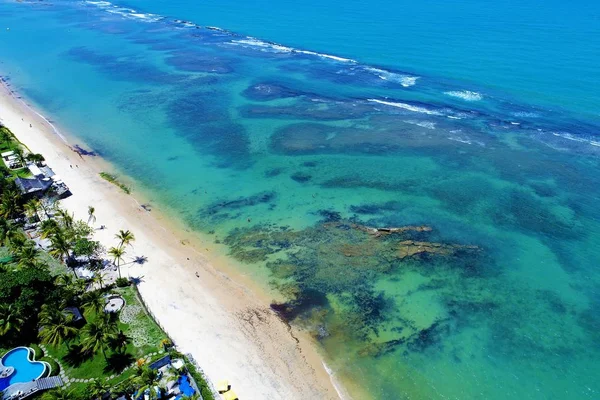 Arraia Ajuda バイーア ブラジル 結晶水をもつ美しいビーチの空撮 幻想的な風景 素晴らしいビーチの眺め ヤシの木 目的地 セーリング — ストック写真