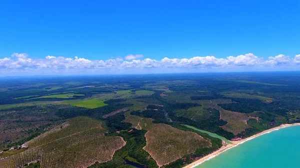 Vista Aérea Playa Caraiva Bahía Brasil Playa Con Dos Colores — Foto de Stock