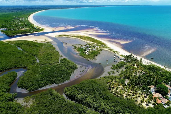 Vista Aérea Playa Corumbau Bahía Brasil Playa Con Dos Colores — Foto de Stock
