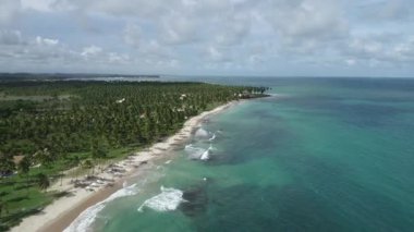 Carneiros Beach, Pernambuco, Brezilya Hava görünümünü: mavi gökyüzü ve kristal su ile paradisiac Beach Tatil. Issız sahiller, göksel sahne. Paradisiac sahne. Tropikal seyahat. Seyahat hedef. Tropikal sahne, yaz!