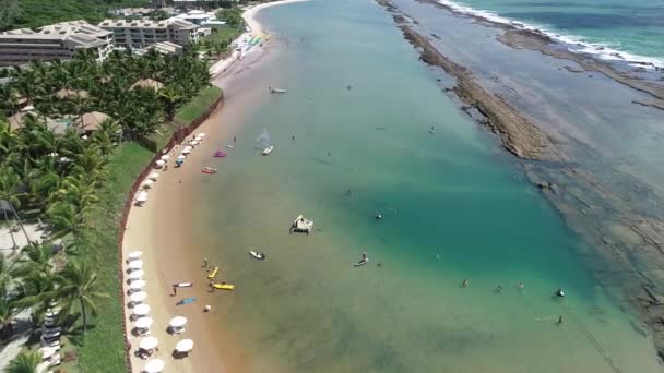Вид Воздуха Природные Бассейны Пляжа Муро Альто Порто Галиньяс Бразилия — стоковое видео