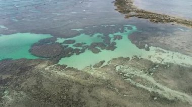 Havadan görünümü Sao Miguel DOS Milagres Beach, Alagoas, Brazil: Yüzme ile fishs doğal havuzlarda benzersiz deneyimi. Harika tatil seyahat. Büyük plaj sahnesi. Güzel manzara. Mumlar, Yelkenliler, sallar, limandaki tekneler! Büyük sahne!
