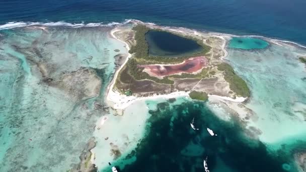 Roques カリブ海 幻想的な風景 青い水の楽園の島の空中写真 素晴らしいカリブ海のビーチのシーン 熱帯旅行 休暇旅行 旅行先 カリブ海の島 — ストック動画