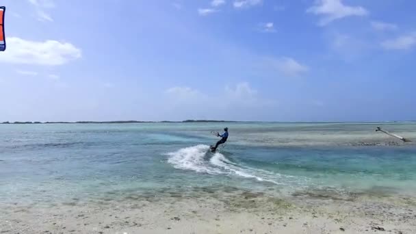 Kite Surf Wind Surf Mar Caribe Paisagem Fantástica Grande Cena — Vídeo de Stock