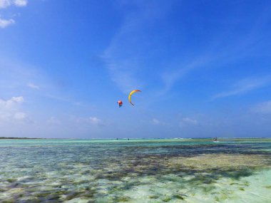 Karayip Denizi, Los Roques. Mavi deniz ve ıssız adalarında tatil. Barış ve bir rüya. Harika manzara. Paradisiac plajlar. Seyahat, tatil, huzur. Tropikal seyahat. Seyahat destinaton. Tatil seyahat. Büyük plaj sahnesi.