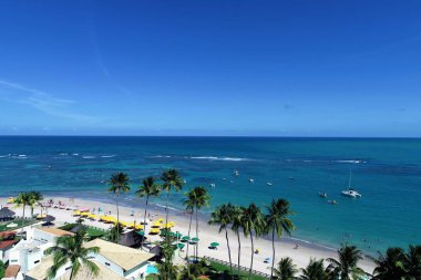 Porto de Galinhas'ın Beach, Pernambuco, Brezilya Hava görünümünü: Yüzme fishs doğal havuzlarda ile deneyim. Tatil seyahat. Tatil tropikal. Tropikal seyahat. Büyük plaj sahne. Güzel manzara. Sahne seyahat. Tatil sahne.