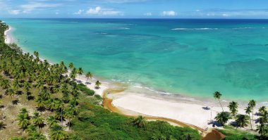 Havadan görünümü Sao Miguel DOS Milagres Beach, Alagoas, Brazil: Yüzme ile fishs doğal havuzlarda benzersiz deneyimi. Harika tatil seyahat. Büyük plaj sahnesi. Güzel manzara. Mumlar, Yelkenliler, sallar, limandaki tekneler! Büyük sahne!