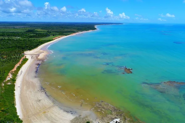 Vista Aérea Praia Cumuruxatiba Prado Bahia Brasil Férias Praia Paradisíaca — Fotografia de Stock