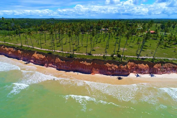 Vista Aérea Playa Cumuruxatiba Prado Bahía Brasil Vacaciones Playa Paradisíaca — Foto de Stock