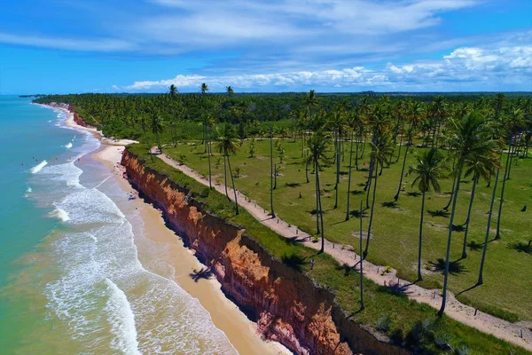 Vista Aérea Playa Cumuruxatiba Prado Bahía Brasil Vacaciones Playa Paradisíaca — Foto de Stock