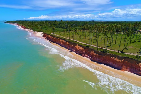 Flygfoto Över Cumuruxatiba Beach Prado Bahia Brasilien Semester Paradisön Stranden — Stockfoto