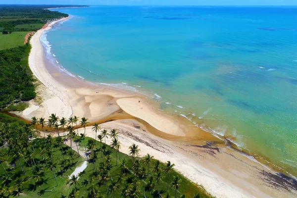 Vista Aérea Playa Cumuruxatiba Prado Bahía Brasil Vacaciones Playa Paradisíaca — Foto de Stock