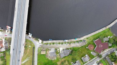 Itanhaem Beach, Sao Paulo, Brezilya Hava görünümünü. Harika manzara. Plaj sahne. Tatil seyahat. Tropikal sahne. Seyahat hedef. Mavi gökyüzü ile açık havada. Huzur. Cityscape.