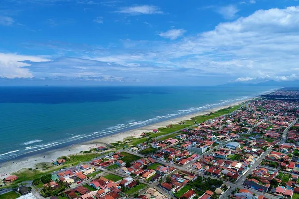 Вид Воздуха Пляж Itanhaem Сан Паулу Бразилия Прекрасный Пейзаж Пляжный — стоковое фото