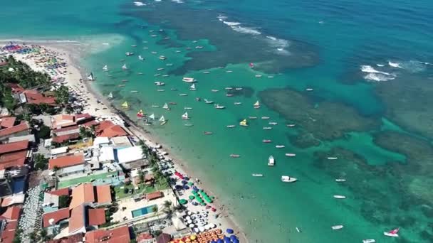 Flygfoto Över Stranden Porto Galinhas Pernambuco Brasilien Unik Upplevelse Simning — Stockvideo