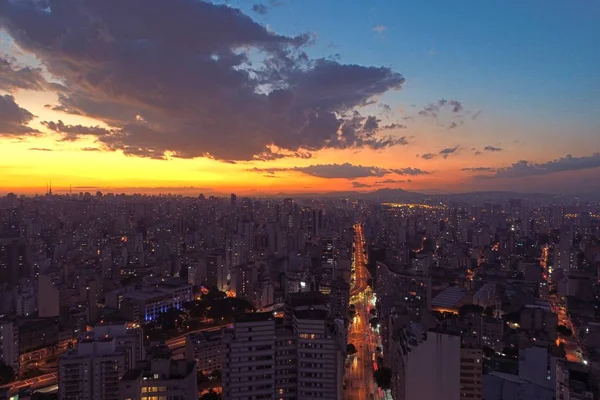 Luftaufnahme Des Sonnenuntergangs Sao Paulo City Brasilien Tolle Szene Bei — Stockfoto