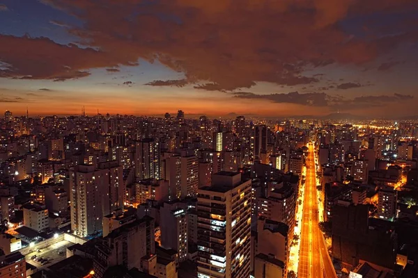 Luftaufnahme Des Sonnenuntergangs Sao Paulo City Brasilien Tolle Szene Bei — Stockfoto