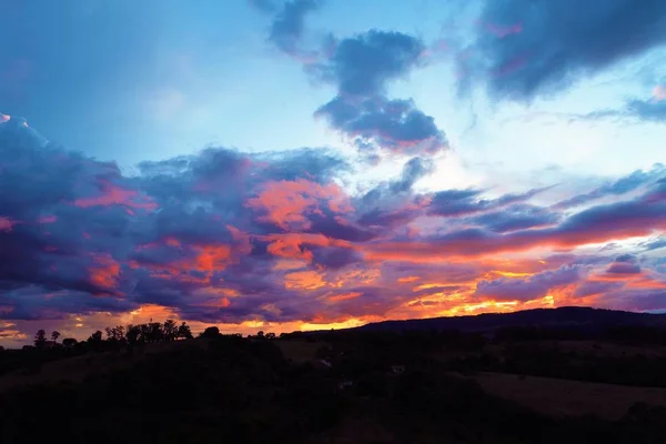 Coucher Soleil Vue Aérienne Sur Campagne Très Beau Paysage Ciel — Photo