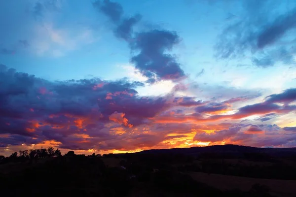 Coucher Soleil Vue Aérienne Sur Campagne Très Beau Paysage Ciel — Photo